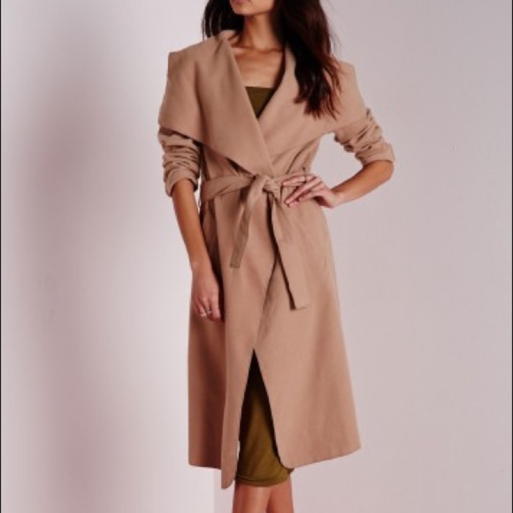 Missguided Camel Waterfall Coat Size 4